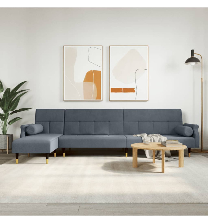 Canapé-lit en forme de L gris 271x140x70 cm velours | Mobilier & Déco