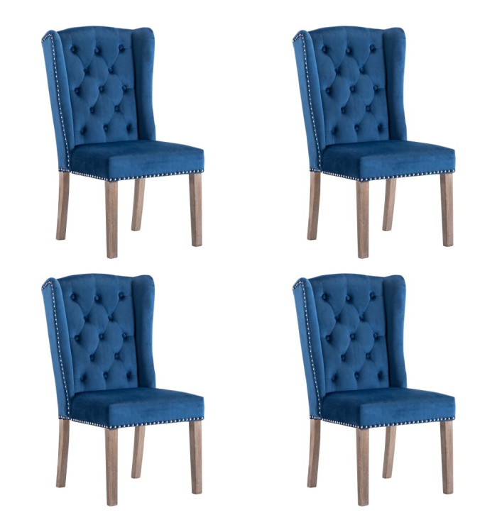 Chaises à manger lot de 4 Bleu Velours | Mobilier & Déco