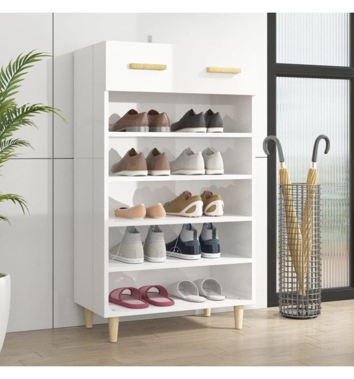Armoire à chaussure Blanc brillant 60x35x105 cm Bois ingénierie | Mobilier & Déco