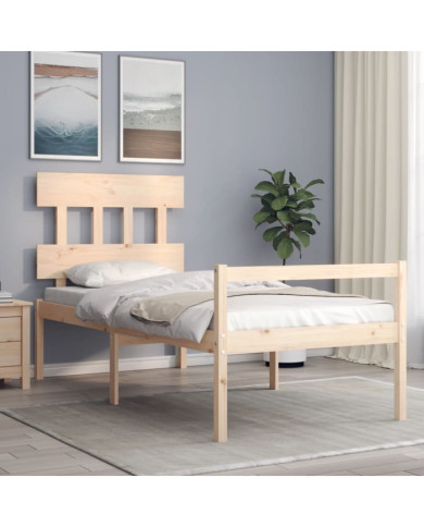 Lit pour personne âgée et tête de lit 90x200 cm bois massif | Mobilier & Déco