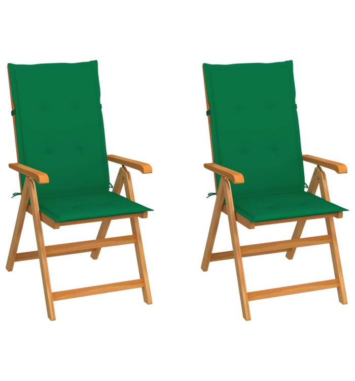 Chaises de jardin lot de 2 et coussins vert Bois de teck massif | Mobilier & Déco