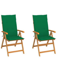 Chaises de jardin lot de 2 et coussins vert Bois de teck massif | Mobilier & Déco