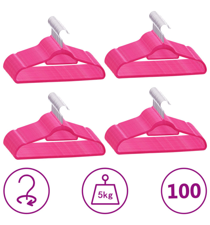 Cintres antidérapants 100 pcs Rose Velours | Mobilier & Déco