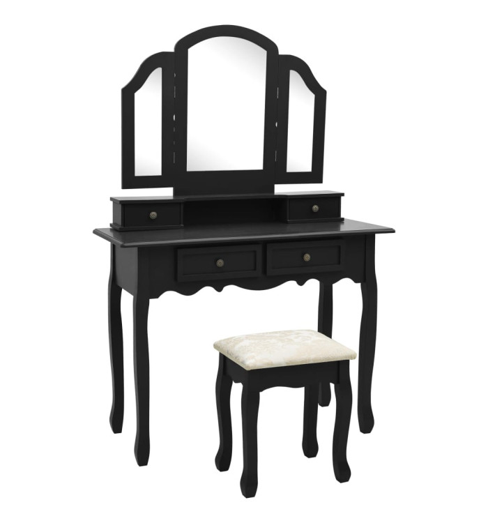 Ensemble de coiffeuse et tabouret Noir 100x40x146 cm Paulownia | Mobilier & Déco