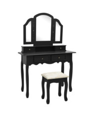 Ensemble de coiffeuse et tabouret Noir 100x40x146 cm Paulownia | Mobilier & Déco