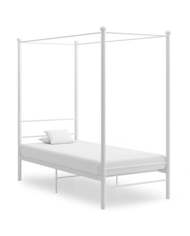 Cadre de lit à baldaquin sans matelas blanc métal 100x200 cm | Mobilier & Déco