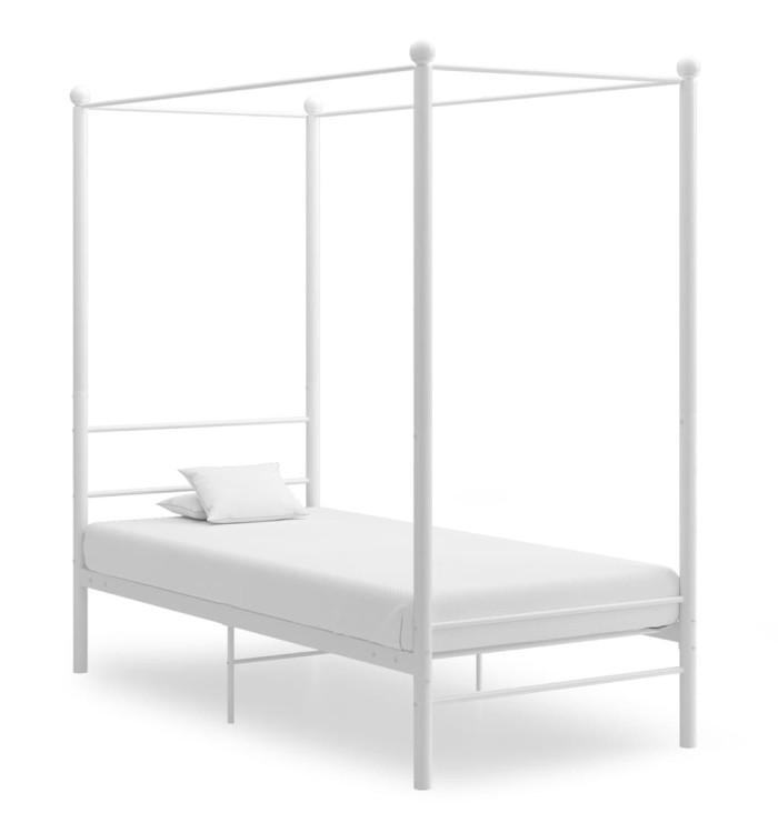 Cadre de lit à baldaquin sans matelas blanc métal 100x200 cm | Mobilier & Déco