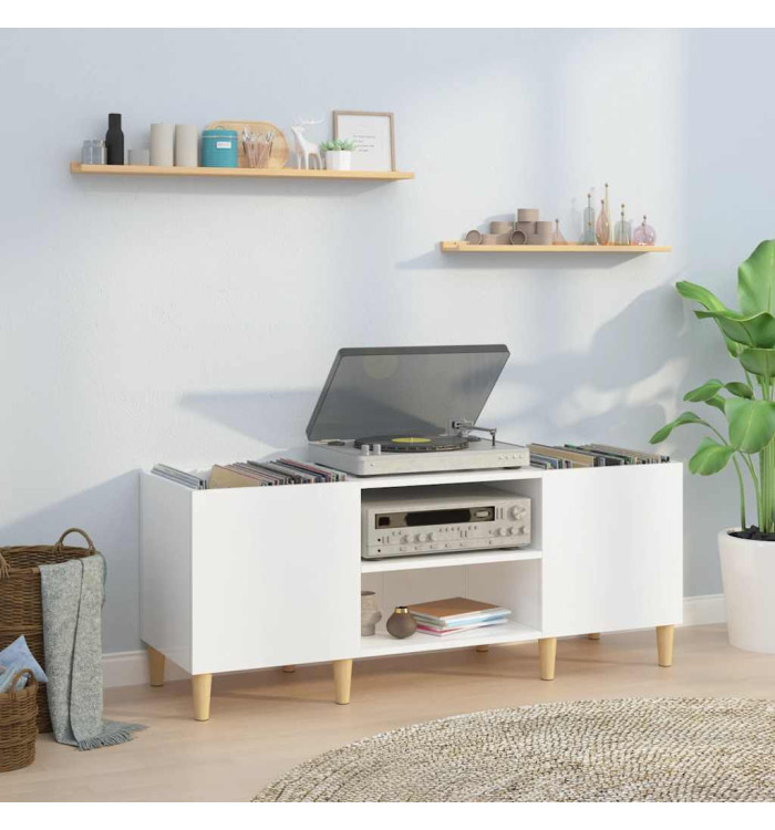 Armoire à disques blanc brillant 121x38x48 cm bois d'ingénierie | Mobilier & Déco