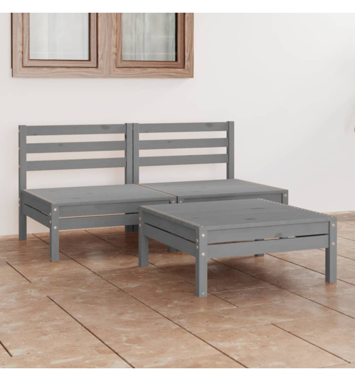 Salon de jardin 3 pcs Gris Bois de pin massif | Mobilier & Déco