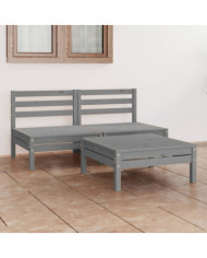 Salon de jardin 3 pcs Gris Bois de pin massif | Mobilier & Déco