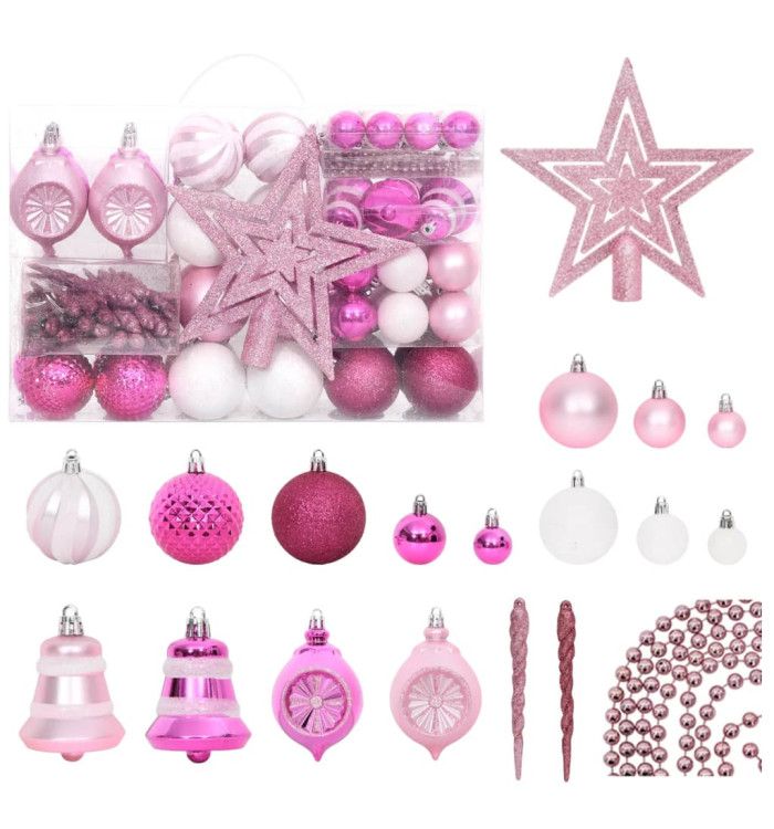 Ensemble de boules de Noël 108 pcs Blanc et rose | Mobilier & Déco