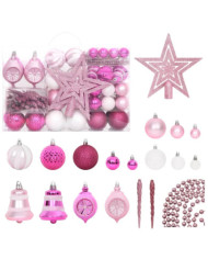 Ensemble de boules de Noël 108 pcs Blanc et rose | Mobilier & Déco