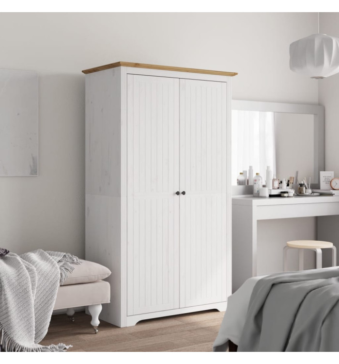 Garde-robe BODO blanc marron 99x53,5x173 cm bois massif de pin | Mobilier & Déco