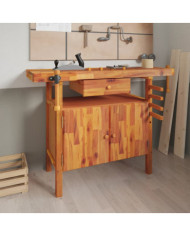 Établi avec tiroir et étaux 124x52x83 cm Bois massif d'acacia | Mobilier & Déco