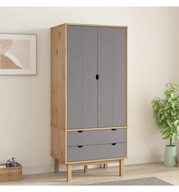 Garde-robe OTTA Marron et gris 76,5x53x172 cm Bois massif pin | Mobilier & Déco