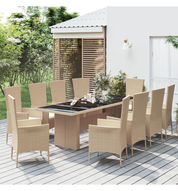 Ensemble à manger de jardin et coussins 11 pcs beige poly rotin | Mobilier & Déco