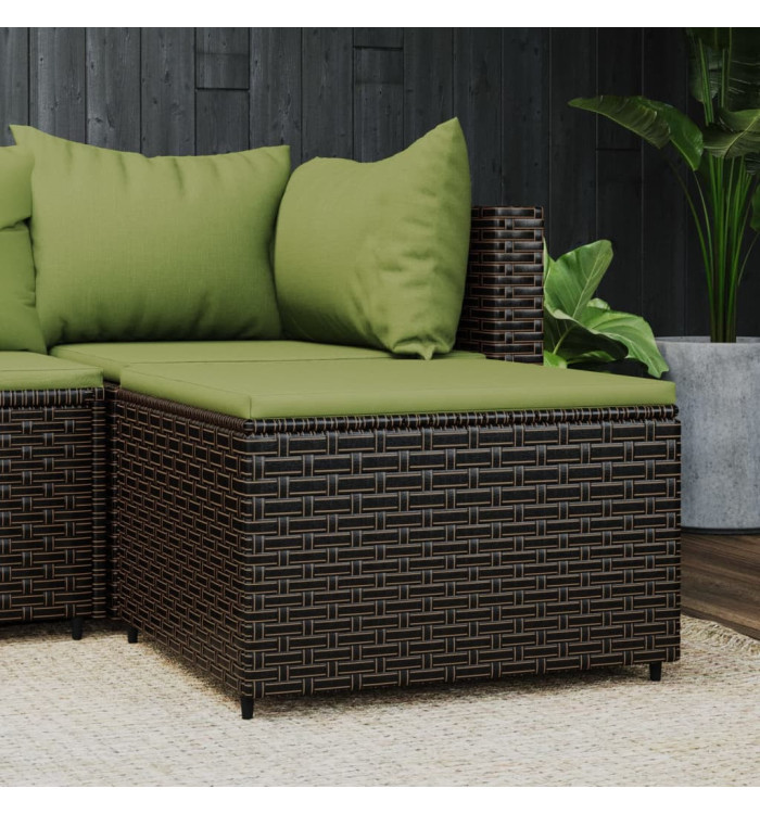 Repose-pied de jardin avec coussin marron résine tressée | Mobilier & Déco