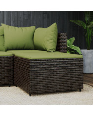 Repose-pied de jardin avec coussin marron résine tressée | Mobilier & Déco