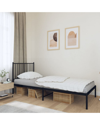 Cadre de lit métal sans matelas avec tête de lit noir 90x190 cm | Mobilier & Déco
