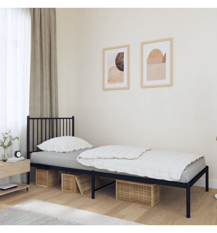 Cadre de lit métal sans matelas avec tête de lit noir 90x190 cm | Mobilier & Déco