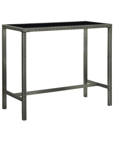 Table bar de jardin Gris 130x60x110 cm Résine tressée et verre | Mobilier & Déco