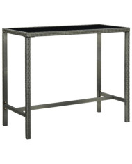 Table bar de jardin Gris 130x60x110 cm Résine tressée et verre | Mobilier & Déco