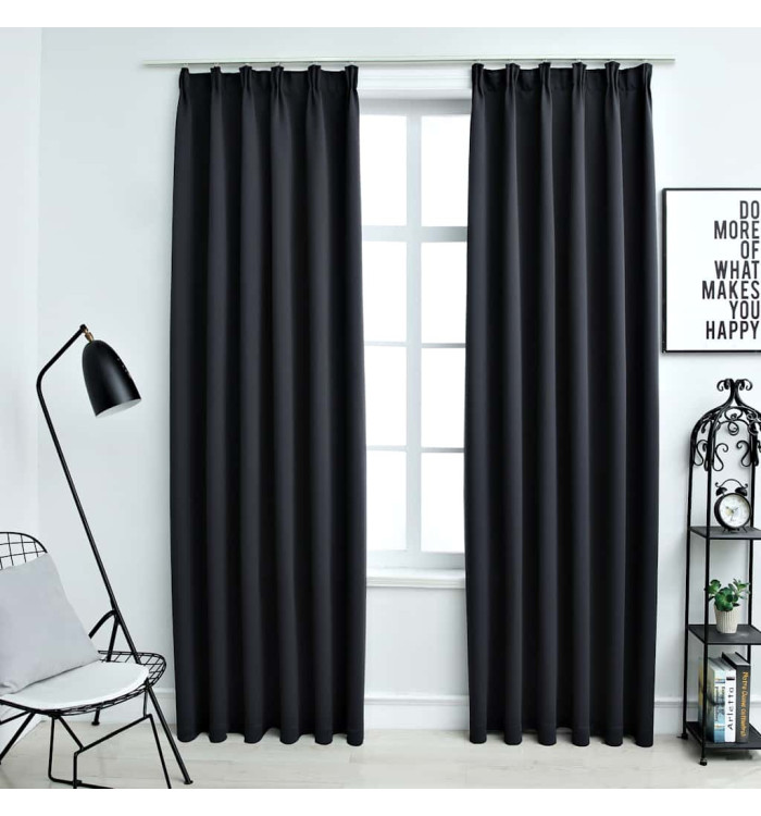 Rideaux occultants avec crochets 2 pcs Noir 140x175 cm | Mobilier & Déco
