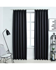 Rideaux occultants avec crochets 2 pcs Noir 140x175 cm | Mobilier & Déco