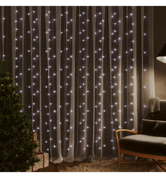 Rideaux lumineux à LED 3x3 m 300 LED Blanc froid 8 fonctions | Mobilier & Déco