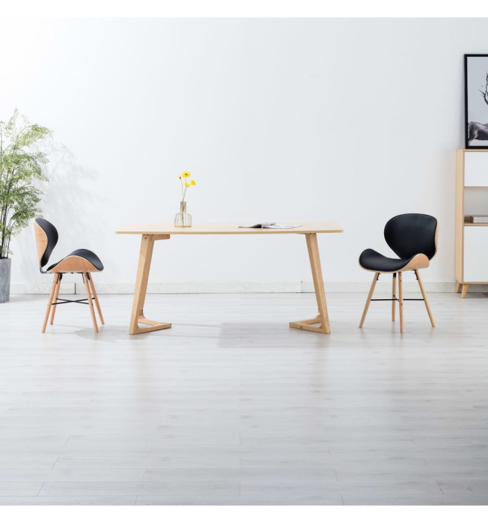 Chaises à manger lot de 2 noir similicuir et bois courbé | Mobilier & Déco