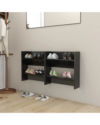 Armoires à chaussures murales 2 pcs noir brillant 60x18x60 cm | Mobilier & Déco