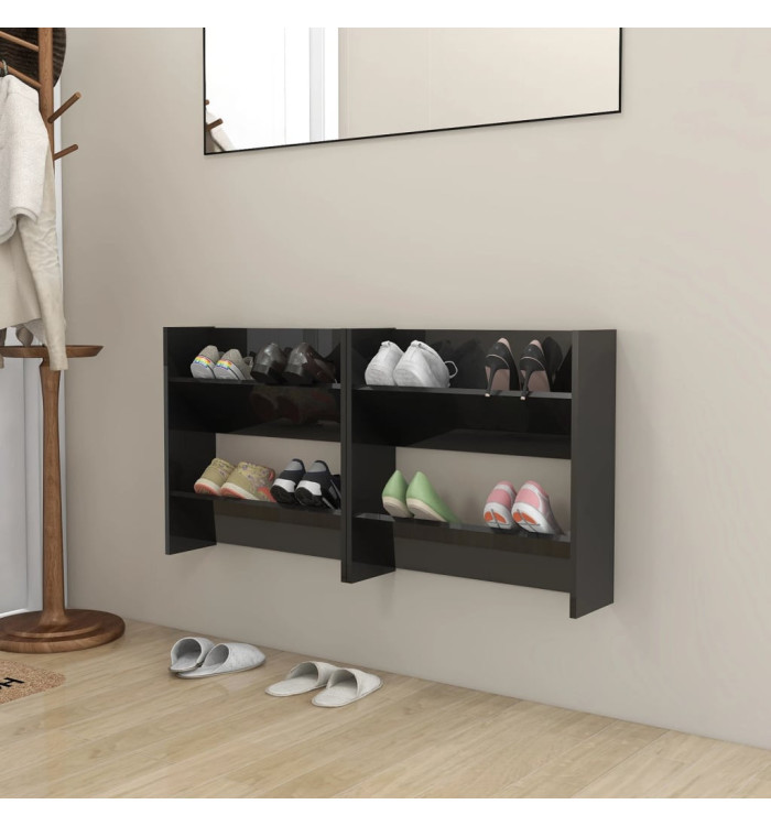 Armoires à chaussures murales 2 pcs noir brillant 60x18x60 cm | Mobilier & Déco
