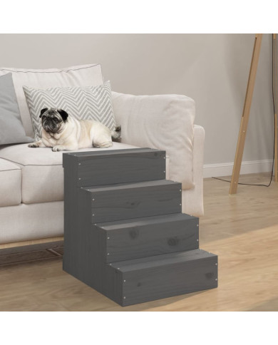 Escalier pour animaux de compagnie Gris 40x49x47 cm Bois de pin | Mobilier & Déco