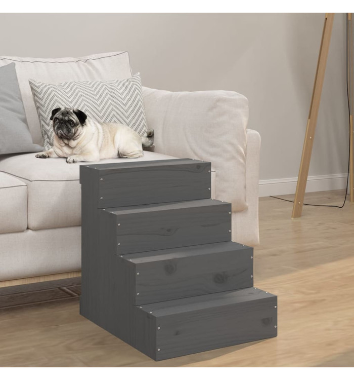 Escalier pour animaux de compagnie Gris 40x49x47 cm Bois de pin | Mobilier & Déco