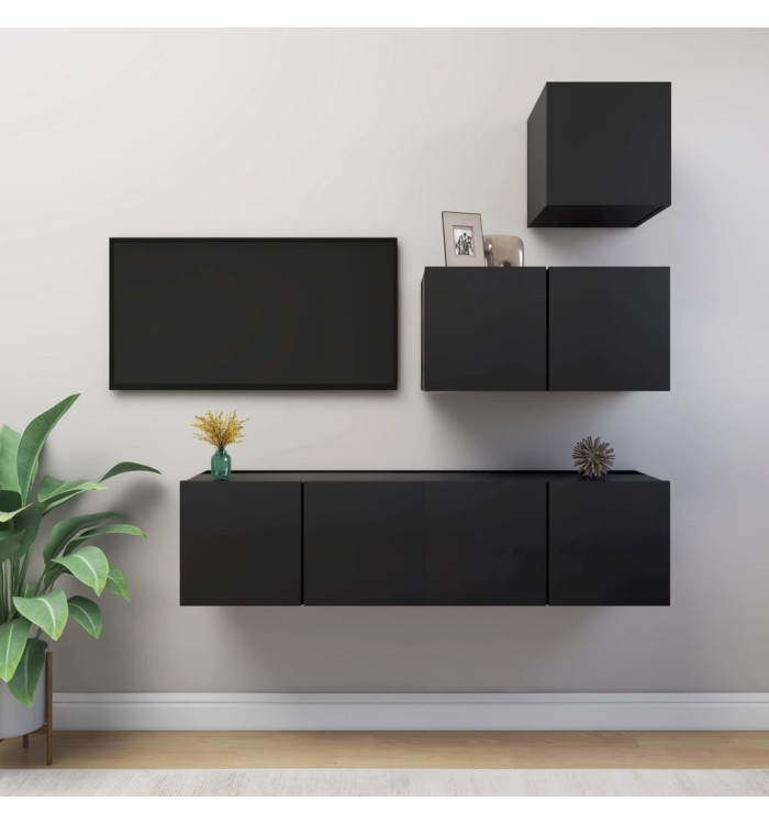 Ensemble de meubles TV 4 pcs Noir Bois d'ingénierie | Mobilier & Déco