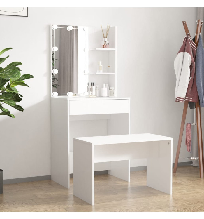 Ensemble de coiffeuse avec LED Blanc Bois d'ingénierie | Mobilier & Déco