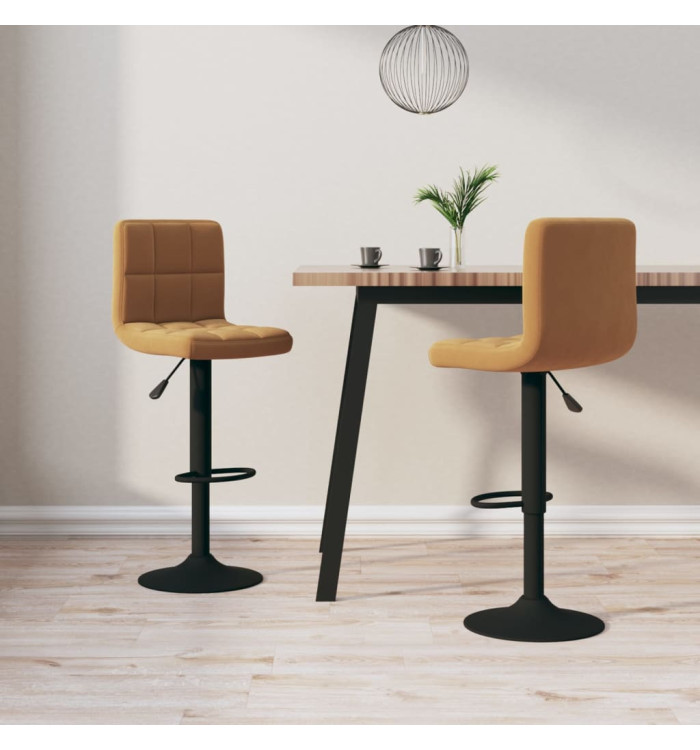 Tabourets de bar lot de 2 marron velours | Mobilier & Déco