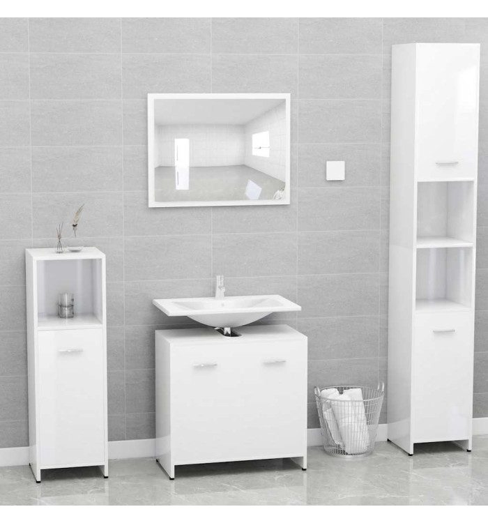 Meubles de salle de bain Blanc brillant Bois d'ingénierie | Mobilier & Déco