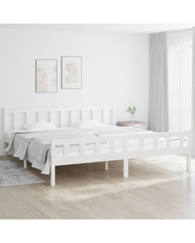 Cadre de lit sans matelas blanc bois massif 160x200 cm | Mobilier & Déco