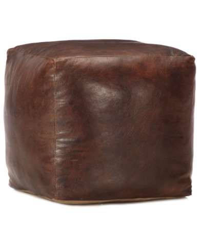Pouf 40 x 40 x 40 cm Marron foncé Cuir véritable de chèvre | Mobilier & Déco