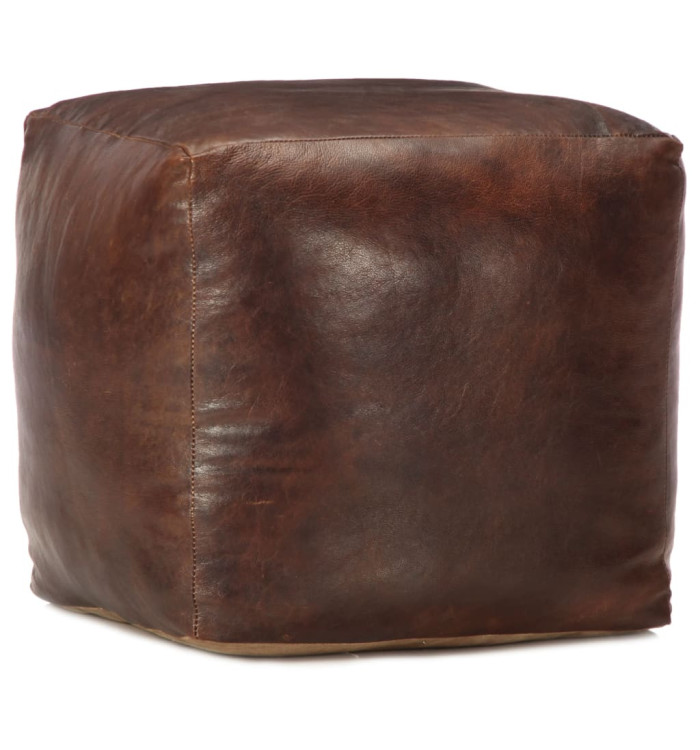 Pouf 40 x 40 x 40 cm Marron foncé Cuir véritable de chèvre | Mobilier & Déco