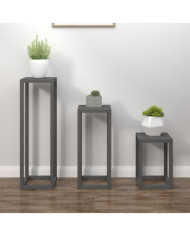 Ensemble de supports pour plantes 3 pcs Gris Bois de pin massif | Mobilier & Déco