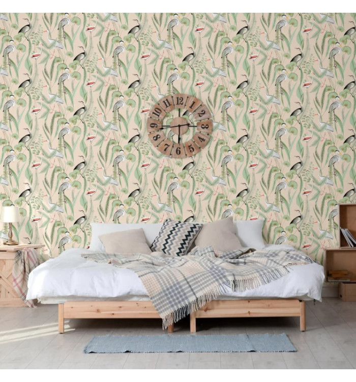 DUTCH WALLCOVERINGS Papier peint Flamingo Crème et menthe | Mobilier & Déco