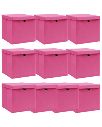 Boîtes de rangement avec couvercles 10pcs Rose 32x32x32cm Tissu | Mobilier & Déco