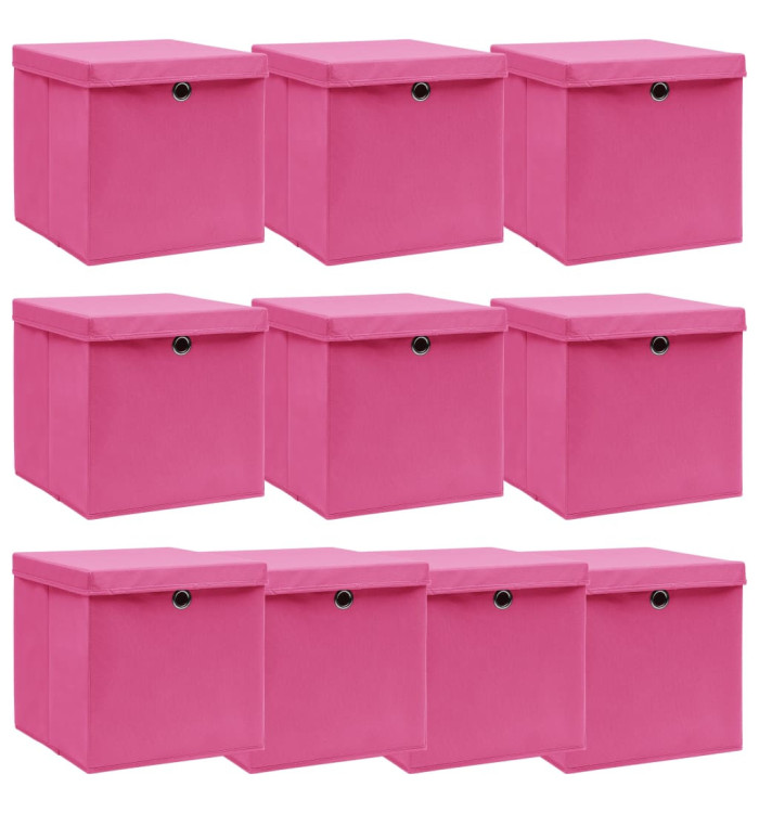 Boîtes de rangement avec couvercles 10pcs Rose 32x32x32cm Tissu | Mobilier & Déco