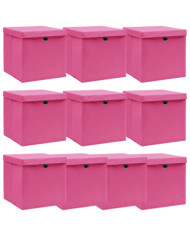 Boîtes de rangement avec couvercles 10pcs Rose 32x32x32cm Tissu | Mobilier & Déco
