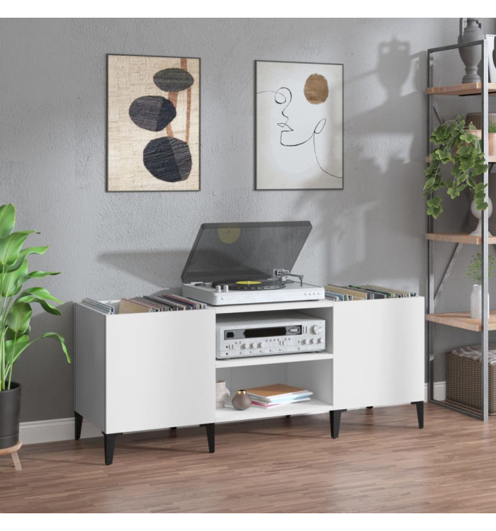 Armoire à disques blanc 121x38x48 cm bois d'ingénierie | Mobilier & Déco