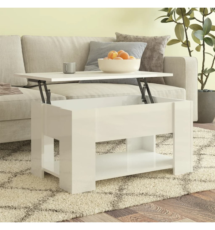 Table basse blanc brillant 79x49x41 cm bois d'ingénierie | Mobilier & Déco
