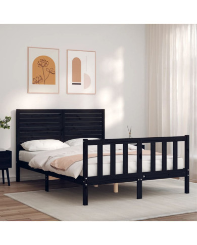 Cadre de lit sans matelas noir 140x190 cm bois de pin massif | Mobilier & Déco