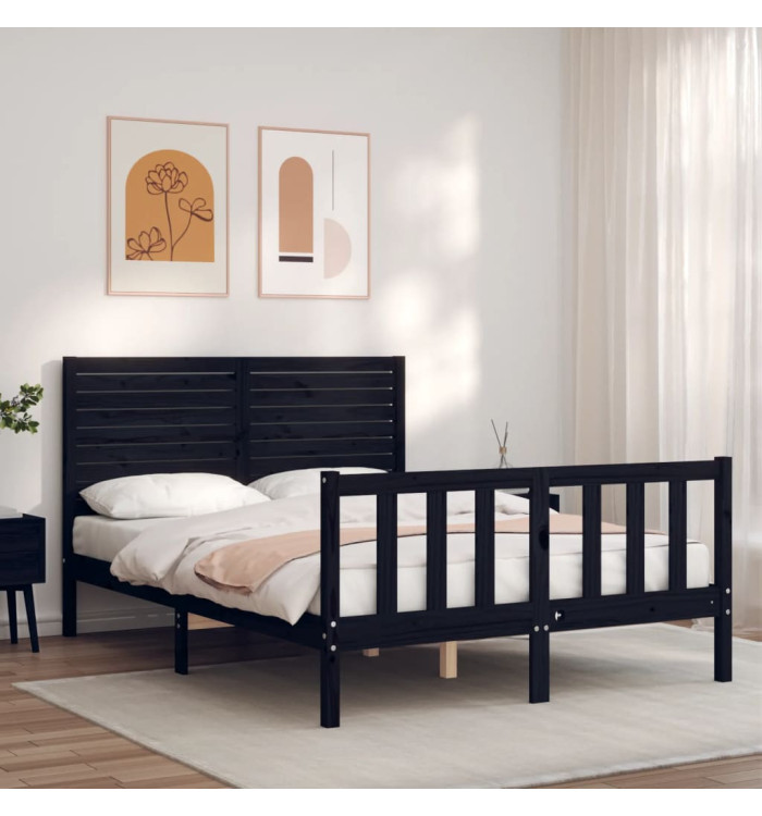 Cadre de lit sans matelas noir 140x190 cm bois de pin massif | Mobilier & Déco